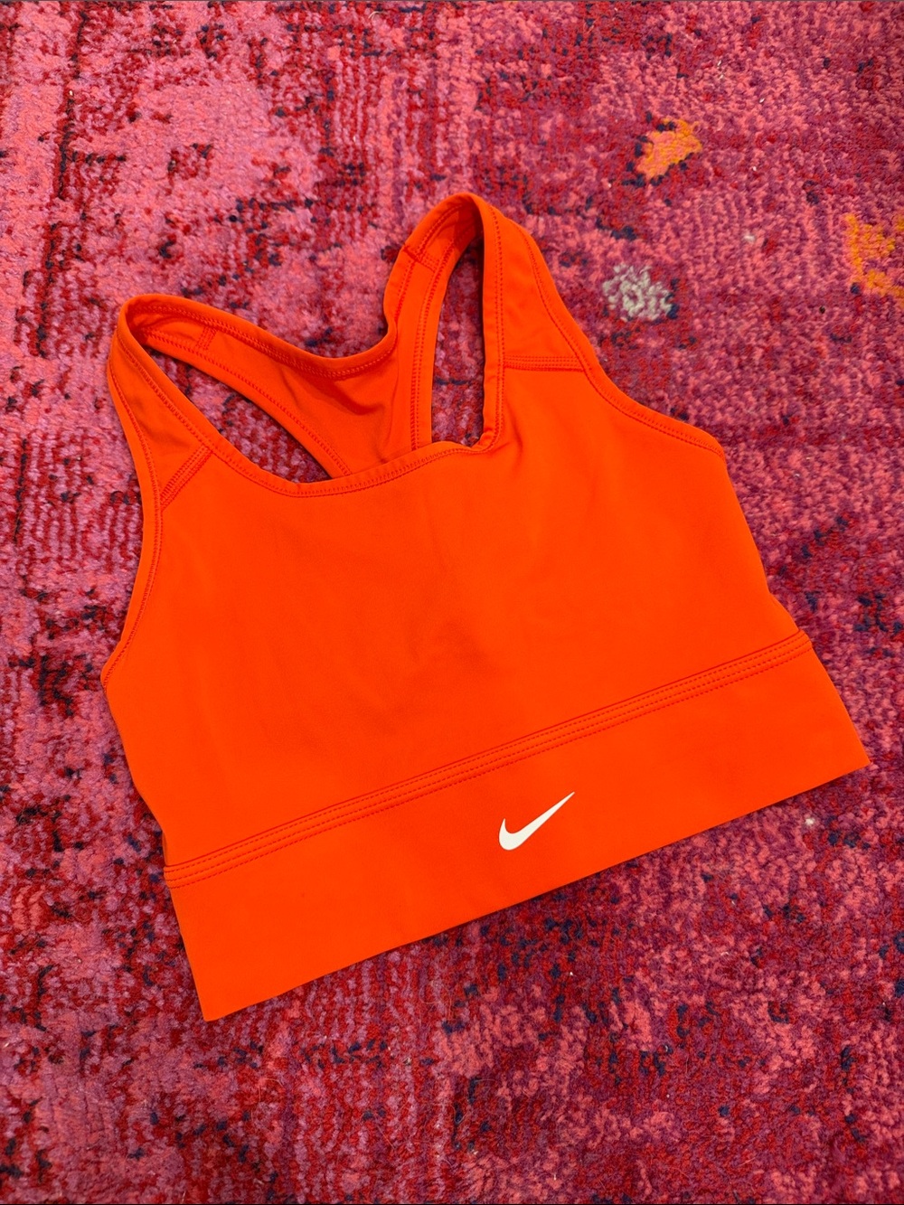 Nike Bright Orange Racerback Sports Bra with White Swoosh